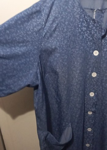 Uzun Mavi Kadın Gömlek Elbise - Görsel 3