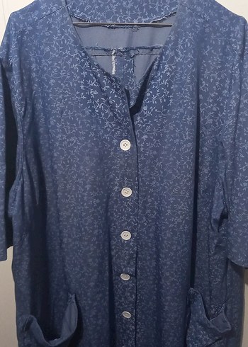 Uzun Mavi Kadın Gömlek Elbise - Görsel 2