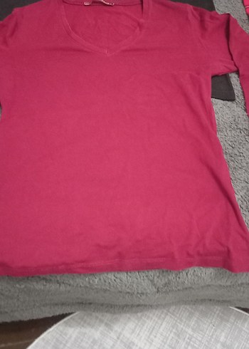 Bordo Kız Çocuk Triko Uzun Kollu Tişört - Görsel 3