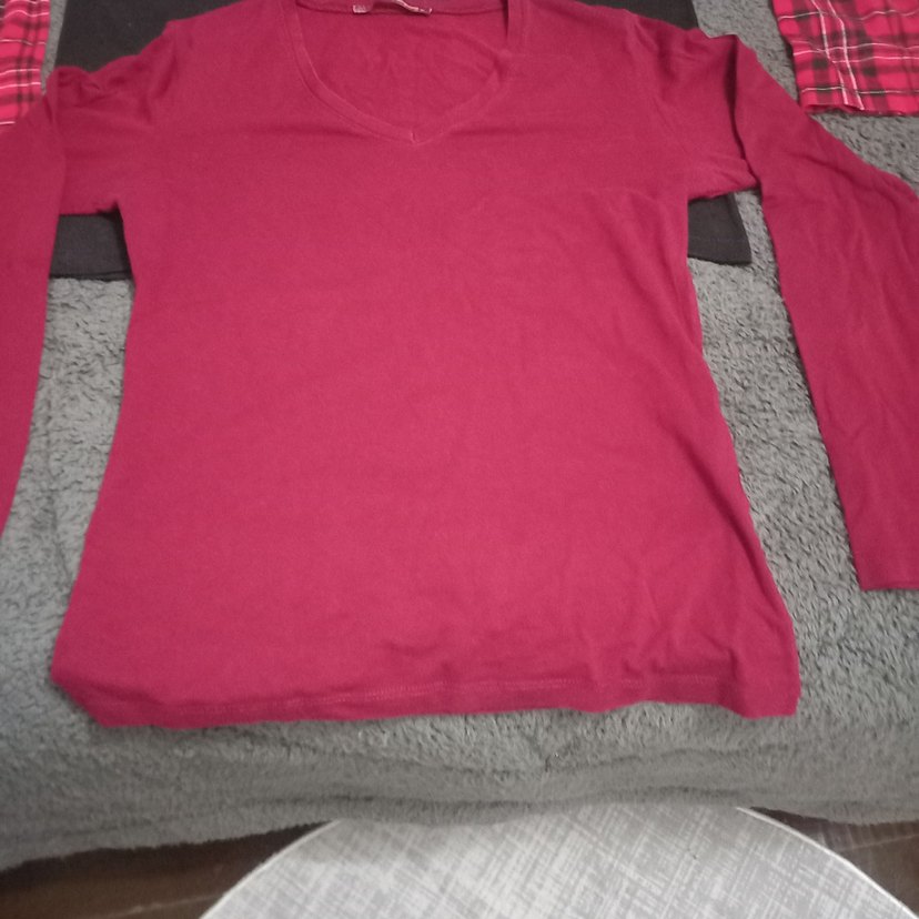 Bordo Kız Çocuk Triko Uzun Kollu Tişört - Görsel 3