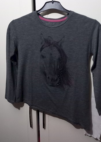 Gri Baskılı Uzun Kollu Kız Tişörtü - Görsel 3