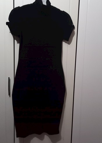 Kısa Kollu Siyah Midi Kalem Elbise - Görsel 2