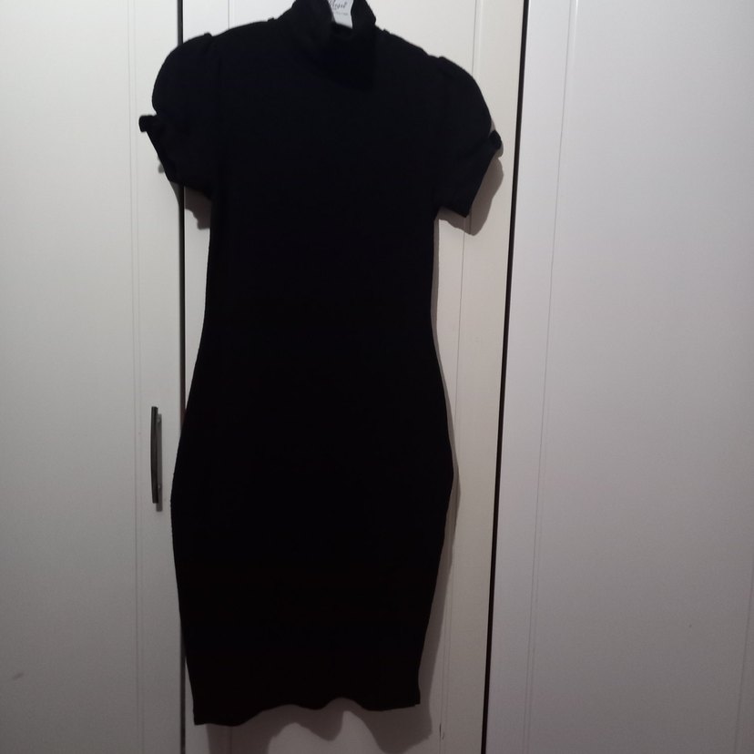 Kısa Kollu Siyah Midi Kalem Elbise - Görsel 2