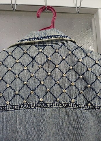s Beden mavi Renk Nakışlı Düğmeli Kadın Denim Ceket