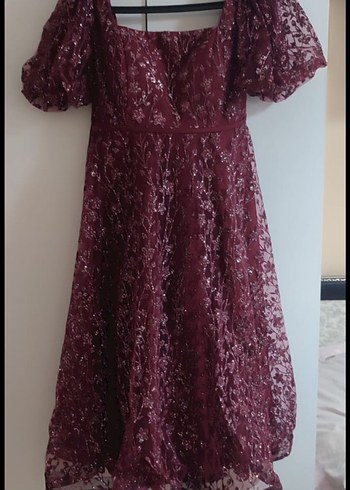 Bordo Dantel İşlemeli Uzun Bohem Elbise