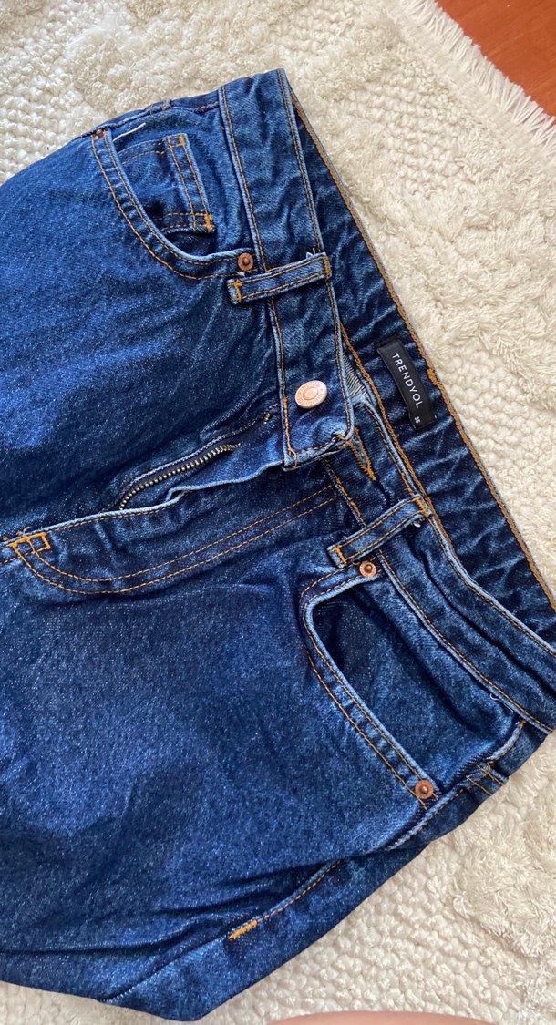 Lacivert Mom kesim Midi Kadın Kot Pantolon - Görsel 3