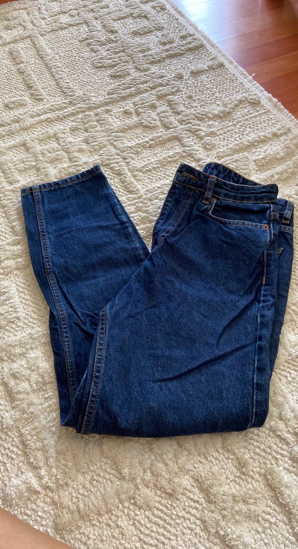 Lacivert Mom kesim Midi Kadın Kot Pantolon - Görsel 2