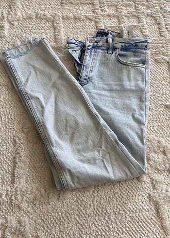 Düğmeli Bağlama Desenli Midi Geniş Kesim Kot - Görsel 7