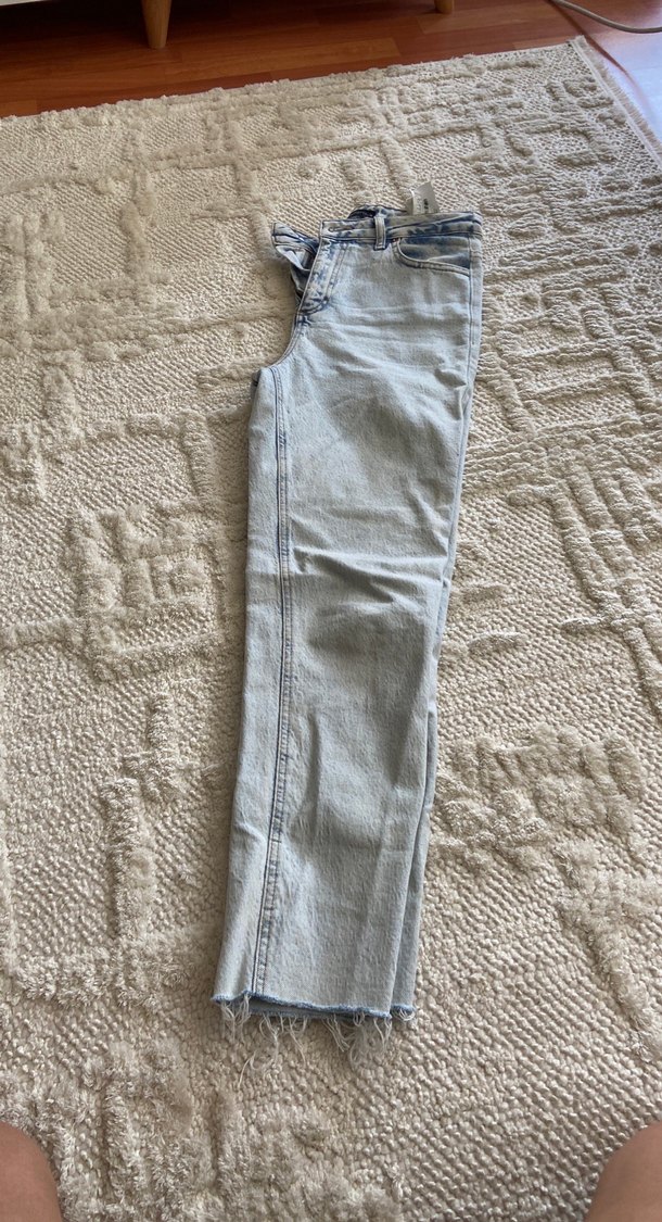 Düğmeli Bağlama Desenli Midi Geniş Kesim Kot - Görsel 5