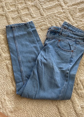 Kadın Mavi Midi Boy Rahat Kesim Denim Pantolon