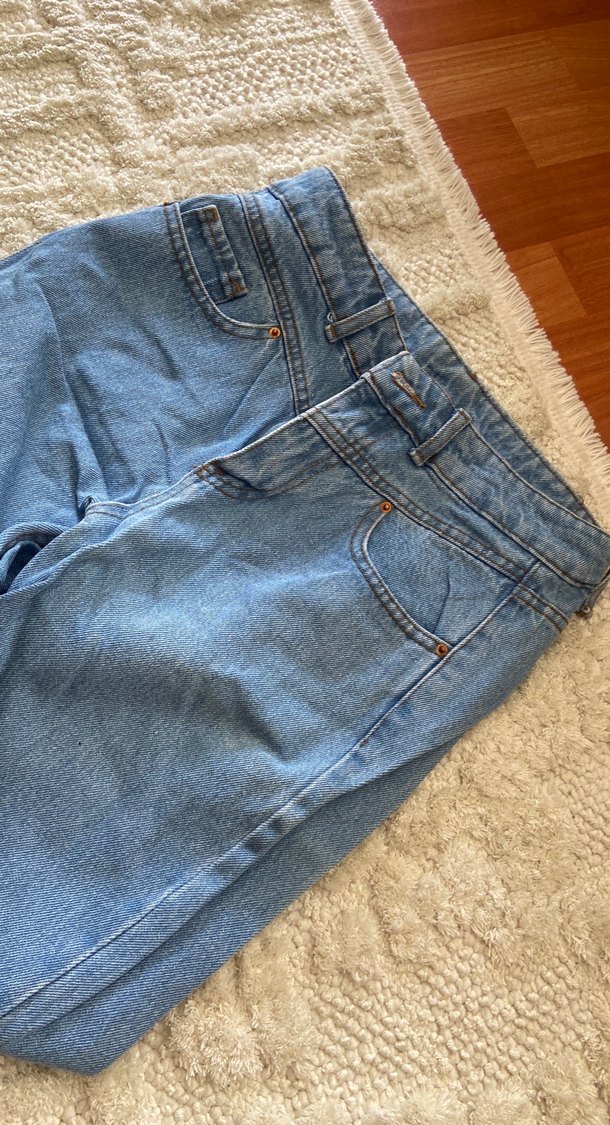 Kadın Mavi Midi Boy Rahat Kesim Denim Pantolon - Görsel 4