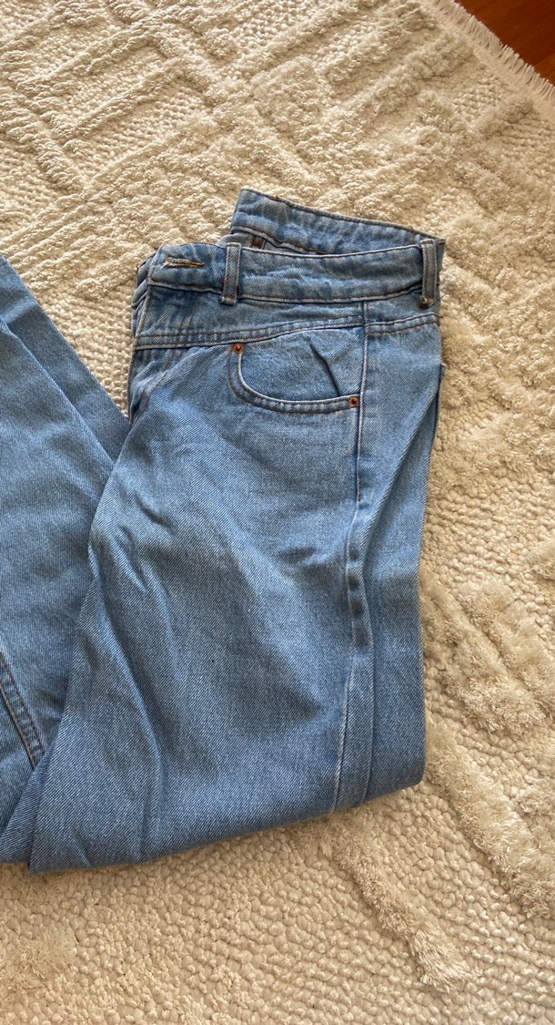 Kadın Mavi Midi Boy Rahat Kesim Denim Pantolon - Görsel 2