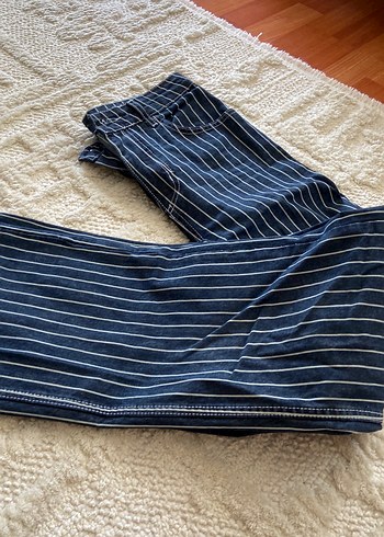 Lacivert Çizgili Kadın Kot Pantolon - Görsel 9