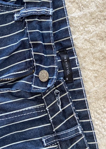 Lacivert Çizgili Kadın Kot Pantolon - Görsel 5