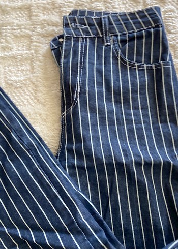 Lacivert Çizgili Kadın Kot Pantolon - Görsel 10