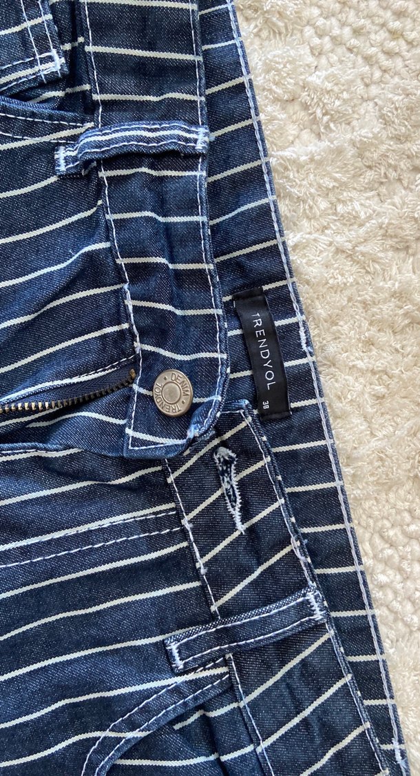 Lacivert Çizgili Kadın Kot Pantolon - Görsel 5