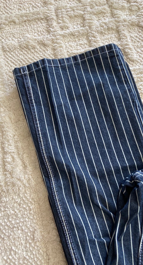 Lacivert Çizgili Kadın Kot Pantolon - Görsel 4