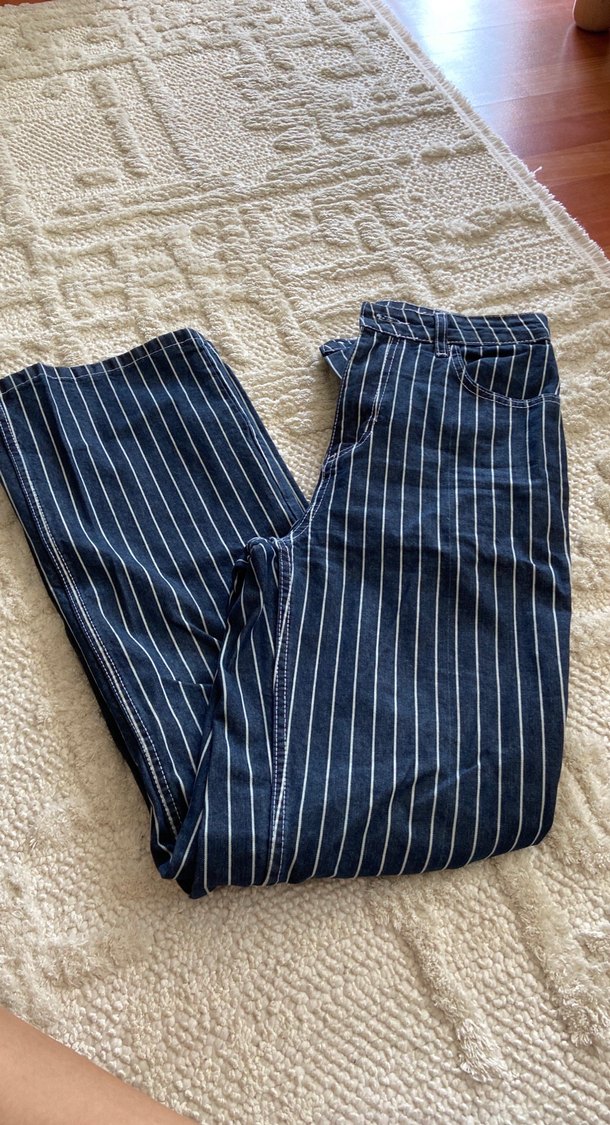 Lacivert Çizgili Kadın Kot Pantolon - Görsel 2