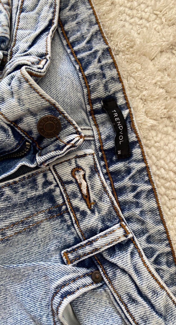 Düğmeli Gri Bol Kesim Midi Kot Pantolon - Görsel 4