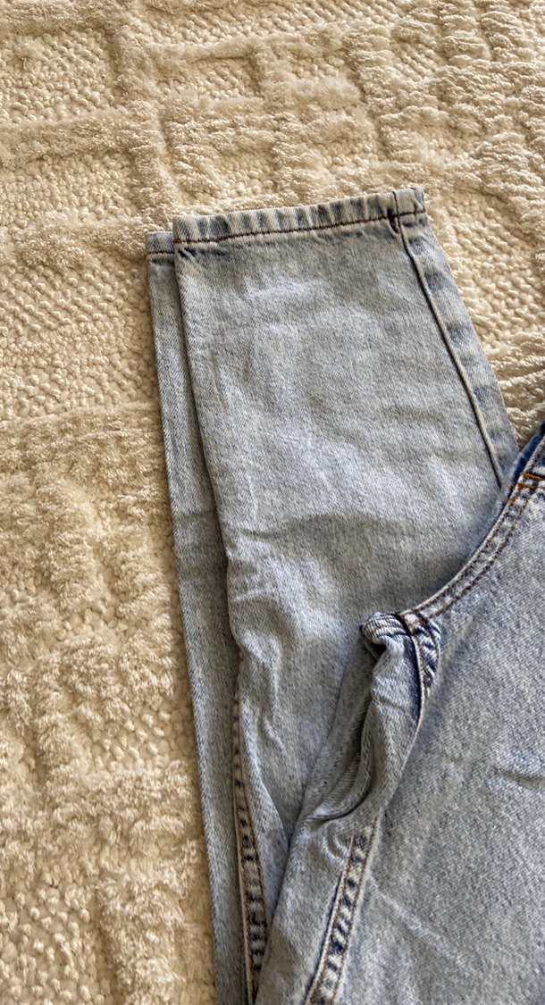 Düğmeli Gri Bol Kesim Midi Kot Pantolon - Görsel 3