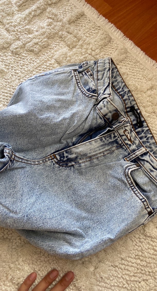 Düğmeli Gri Bol Kesim Midi Kot Pantolon - Görsel 5