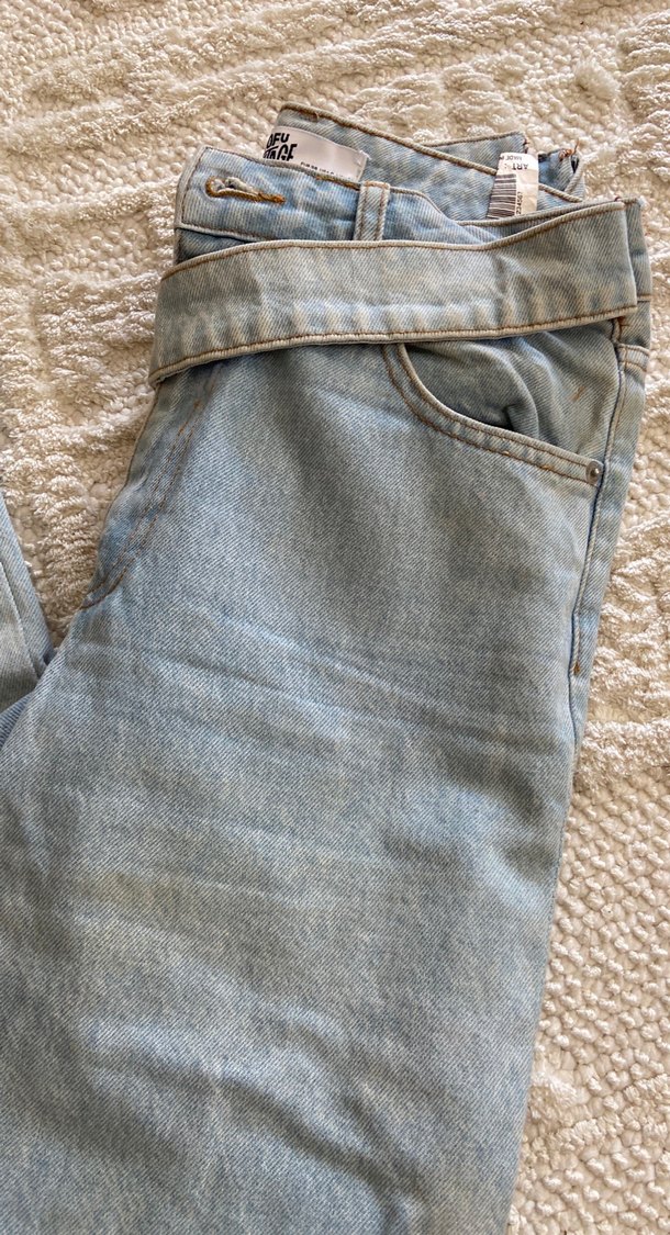 Kemerli Gri Mavi Kadın Denim Pantolon - Görsel 2