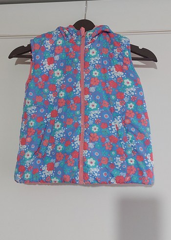 Çiçek Desenli Kapüşonlu Kız Yeleği - Görsel 3