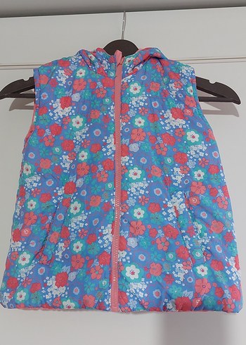 Çiçek Desenli Kapüşonlu Kız Yeleği - Görsel 2