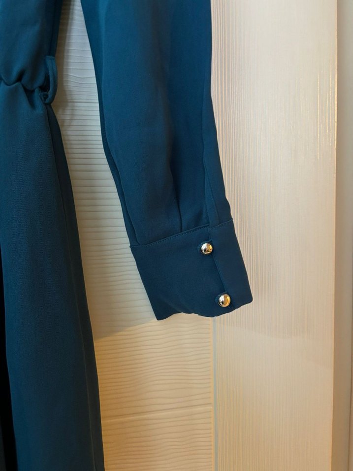 Uzun Kollu Lacivert Kadın tulum - Görsel 4