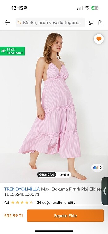 Trendyolmilla maxi dokuma fırfır pembe elbise
