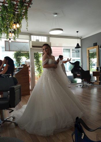 Gelinlik Straplez Midi Beyaz A Kesim Gelinlik