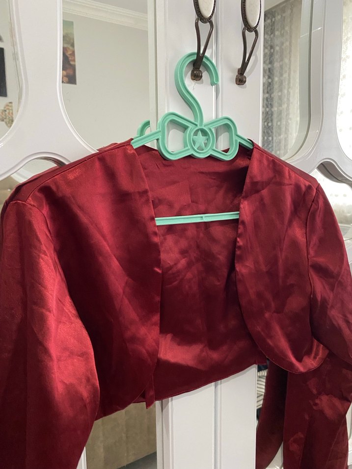 Bordo Uzun Kollu Fit Bolero - Görsel 2