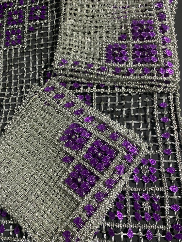 Mor ve Gümüş  İşlemeli Bohem El Yapımı kasnak boncuk Kumaş - Görsel 4