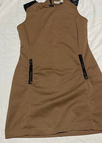 Kahverengi Coffee Renginde Kolsuz Midi Elbise - Görsel 2