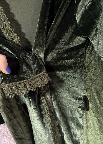 Kadın kadife kaide Yeşili Uzun Bohem Salaş Hırka - Görsel 4