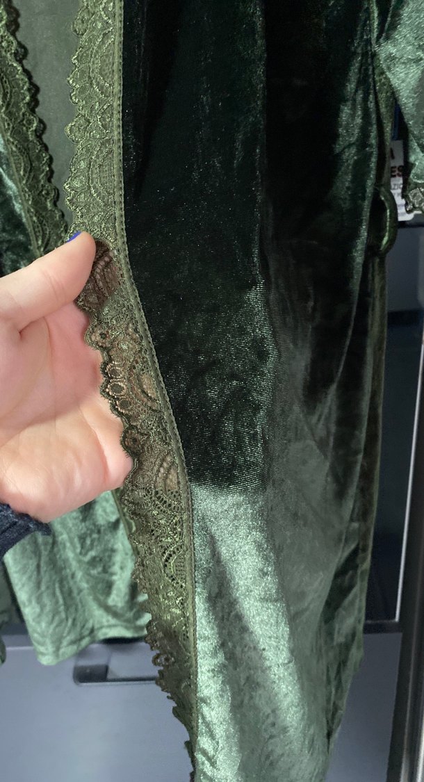 Kadın kadife kaide Yeşili Uzun Bohem Salaş Hırka - Görsel 2