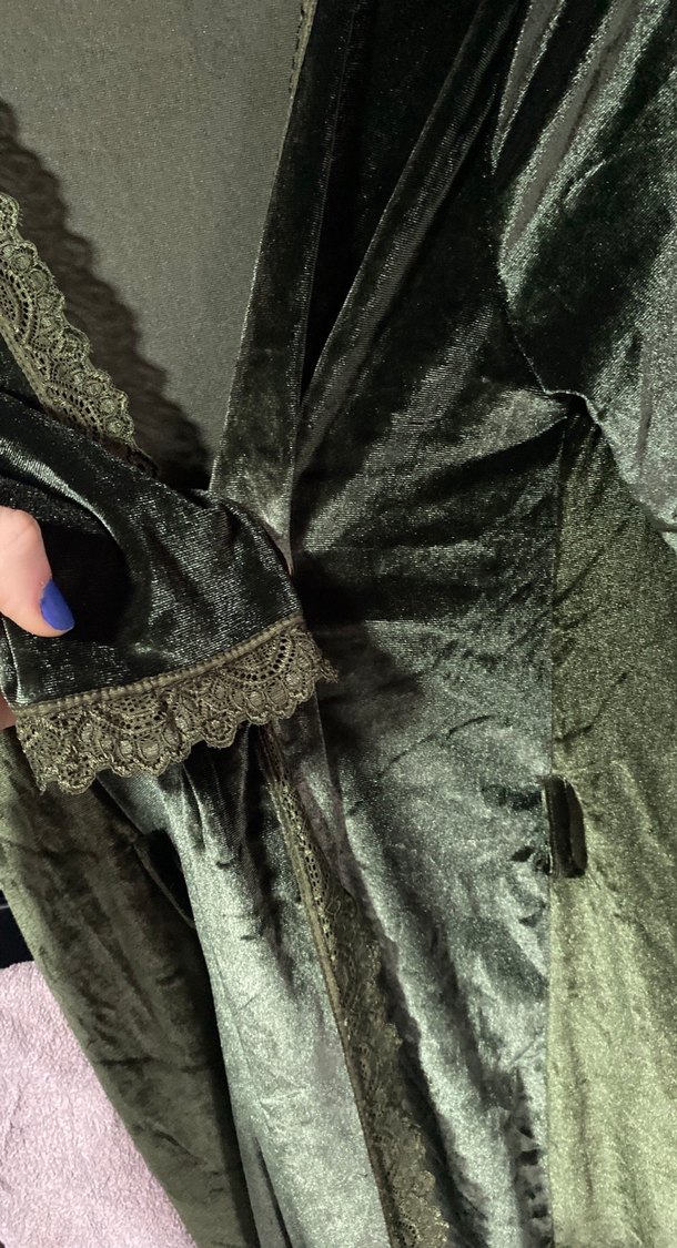 Kadın kadife kaide Yeşili Uzun Bohem Salaş Hırka - Görsel 4