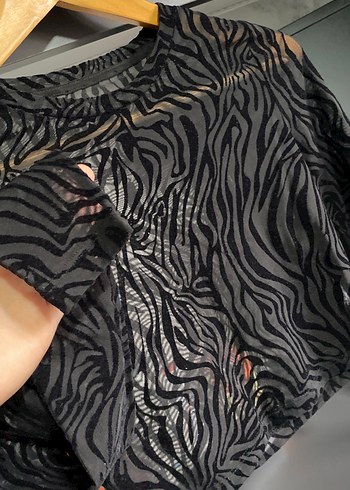 Şeffaf Siyah Zebra Desenli S - M uyumlu Uzun Kollu Bluz - Görsel 4