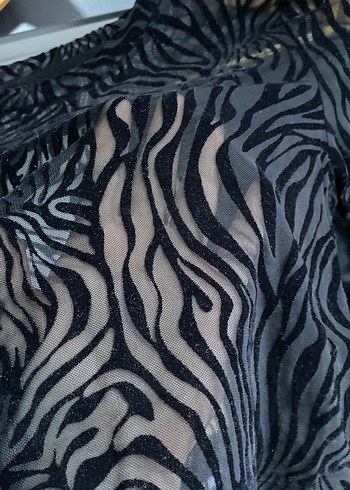 Şeffaf Siyah Zebra Desenli S - M uyumlu Uzun Kollu Bluz - Görsel 3