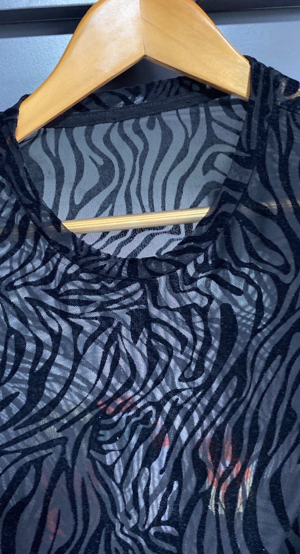 Şeffaf Siyah Zebra Desenli S - M uyumlu Uzun Kollu Bluz - Görsel 5