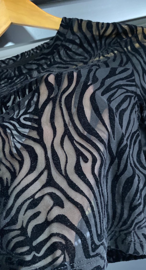 Şeffaf Siyah Zebra Desenli S - M uyumlu Uzun Kollu Bluz - Görsel 3