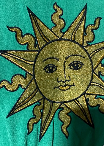 Yeşil Güneş Baskılı Kadın Sweatshirt midi crop - Görsel 3