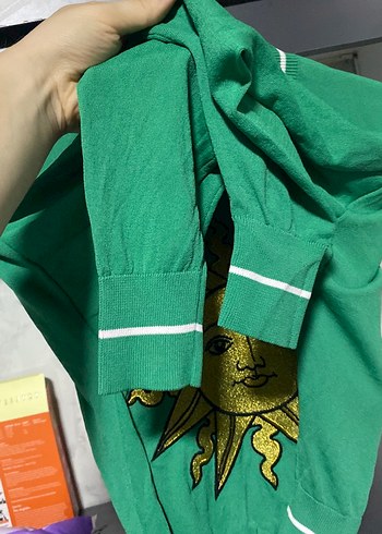 Yeşil Güneş Baskılı Kadın Sweatshirt midi crop - Görsel 4