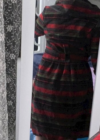 Kırmızı Ekose Düğmeli kadın Kaban - Görsel 3