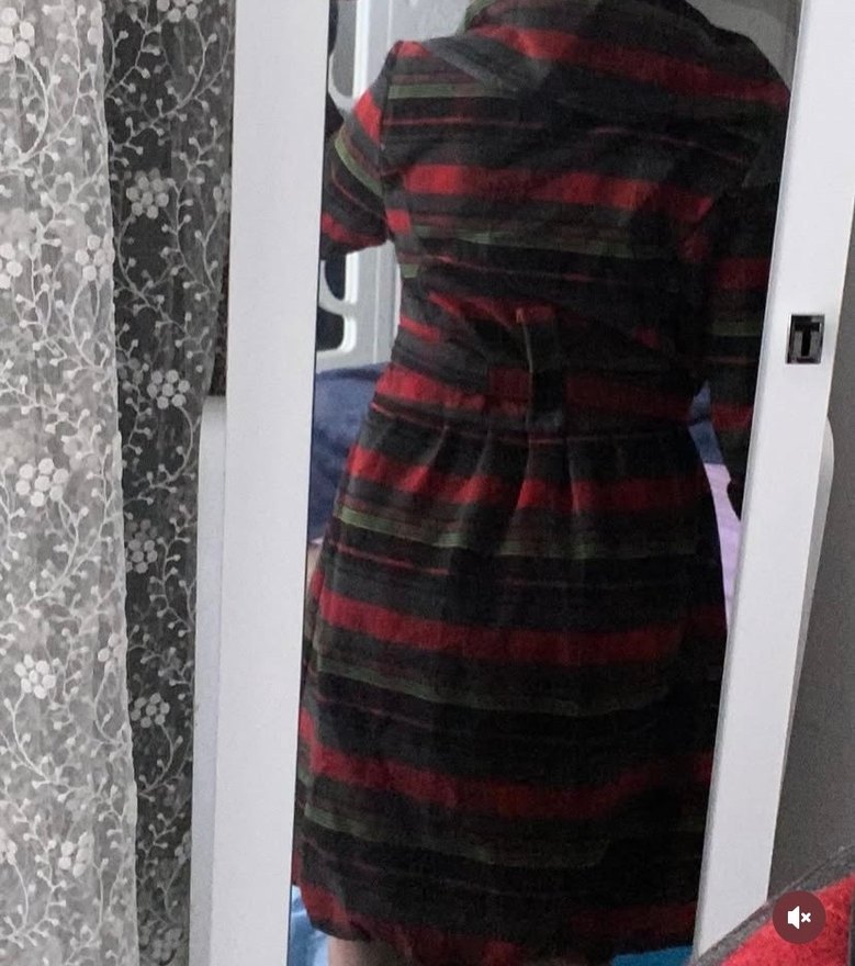 Kırmızı Ekose Düğmeli kadın Kaban - Görsel 3