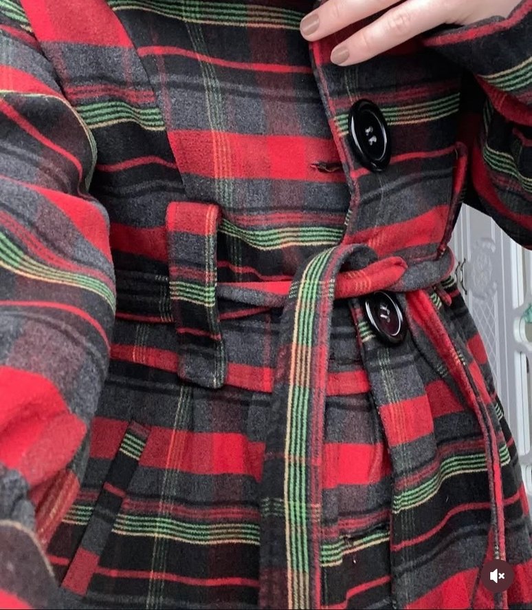 Kırmızı Ekose Düğmeli kadın Kaban - Görsel 4