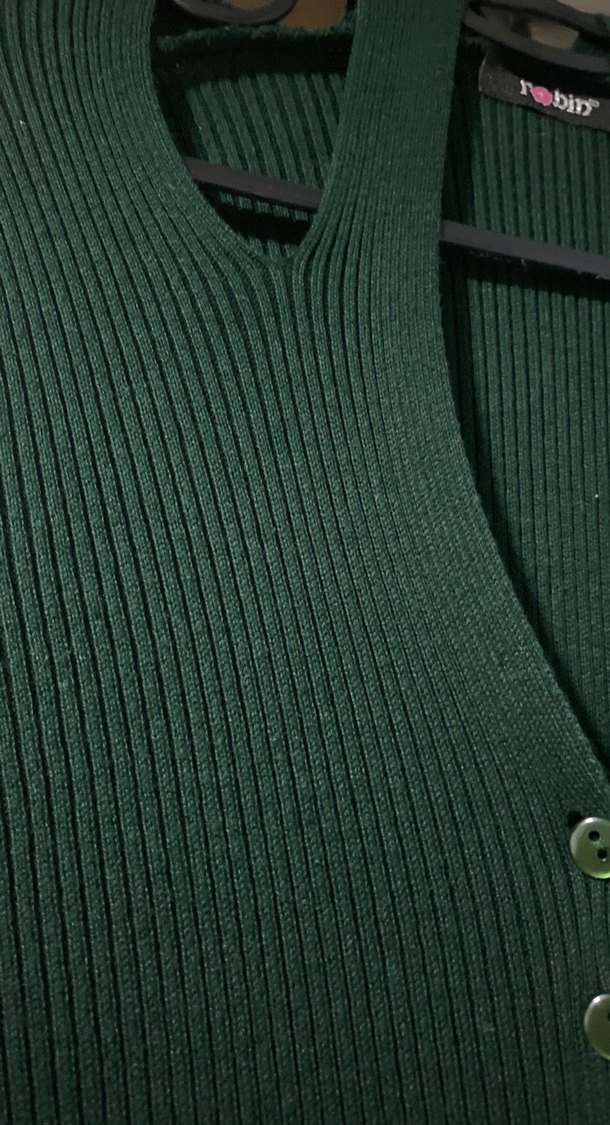 Düğmeli Uzun Kollu Yeşil Elbise - Görsel 3