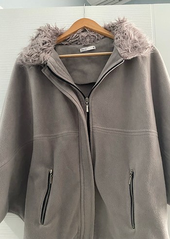 Gri Kürklü Kadın Midi Mont - Görsel 2