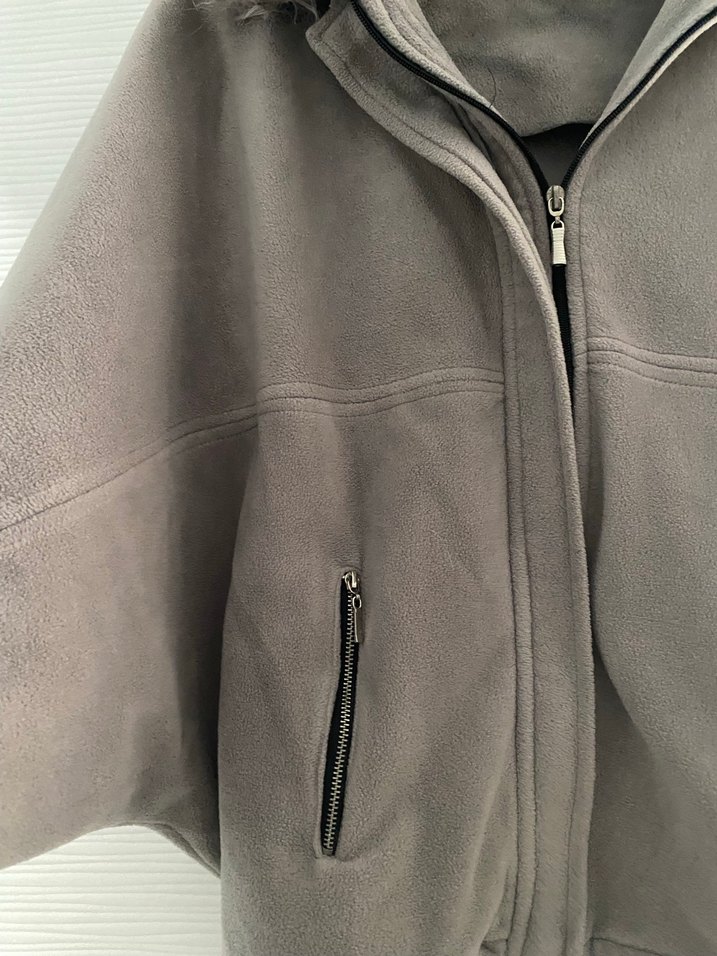 Gri Kürklü Kadın Midi Mont - Görsel 3