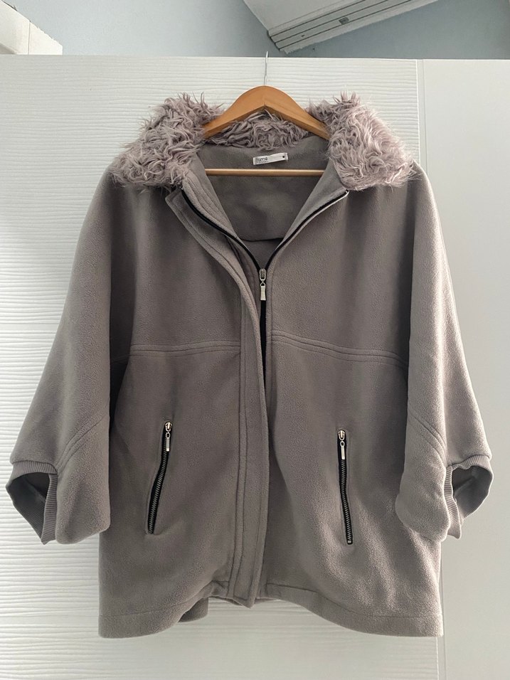 Gri Kürklü Kadın Midi Mont - Görsel 5